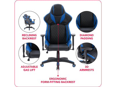 black and blue Gaming Reclining Chair Nightshade Collection infographic by CorLiving#color_black-and-blue