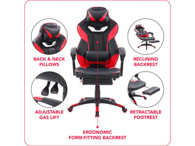 black and red Gaming Chair with Footrest Doom Collection infographic by CorLiving#color_black-and-red