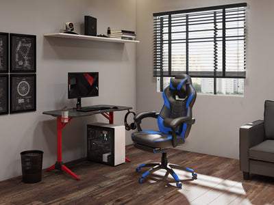 black and blue Gaming Chair with Footrest Doom Collection lifestyle scene by CorLiving#color_black-and-blue