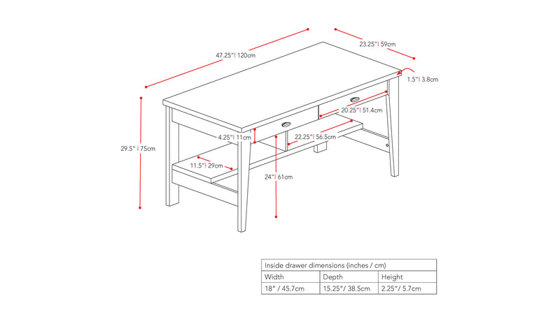 black Dark Wood Desk Folio Collection measurements diagram by CorLiving