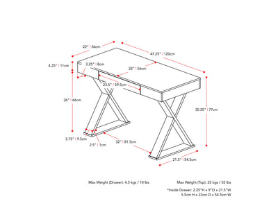 black Farmhouse Desk Walter Collection measurements diagram by CorLiving#color_black