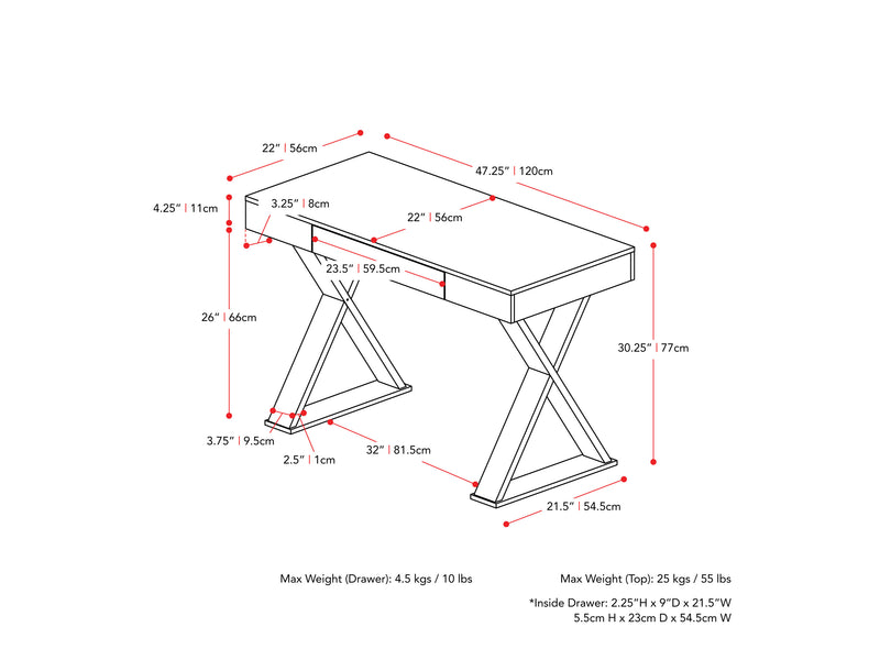 black Farmhouse Desk Walter Collection measurements diagram by CorLiving
