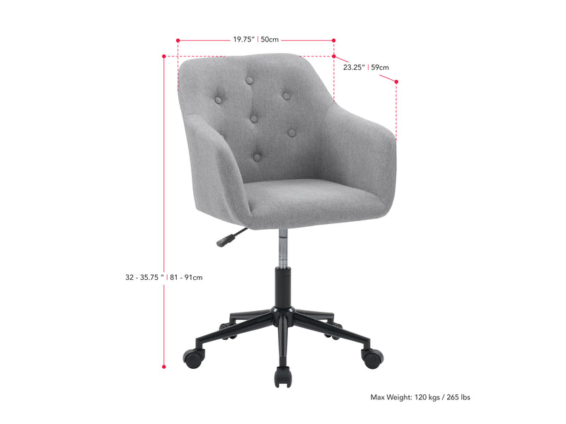 light grey Task Chair with Arms Natasha Collection measurements diagram by CorLiving