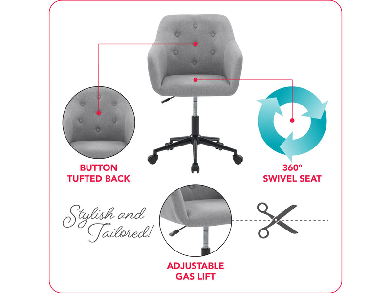 light grey Task Chair with Arms Natasha Collection infographic by CorLiving