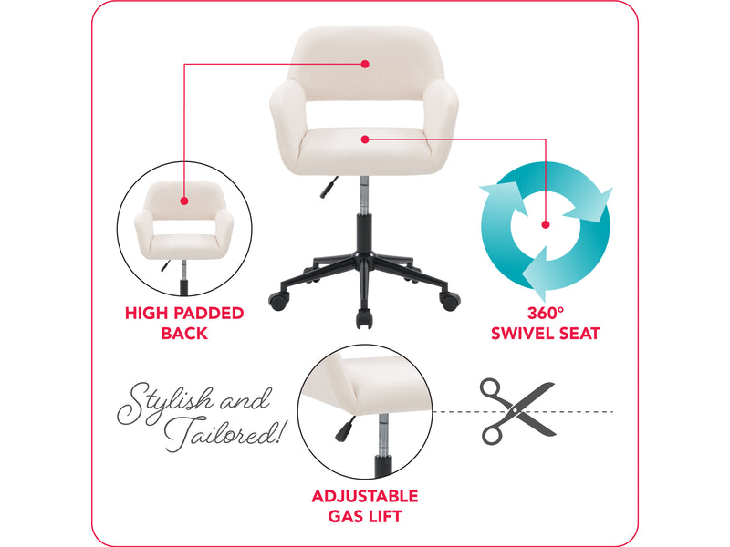off white Task Chair with Open Back Valerie Collection infographic by CorLiving