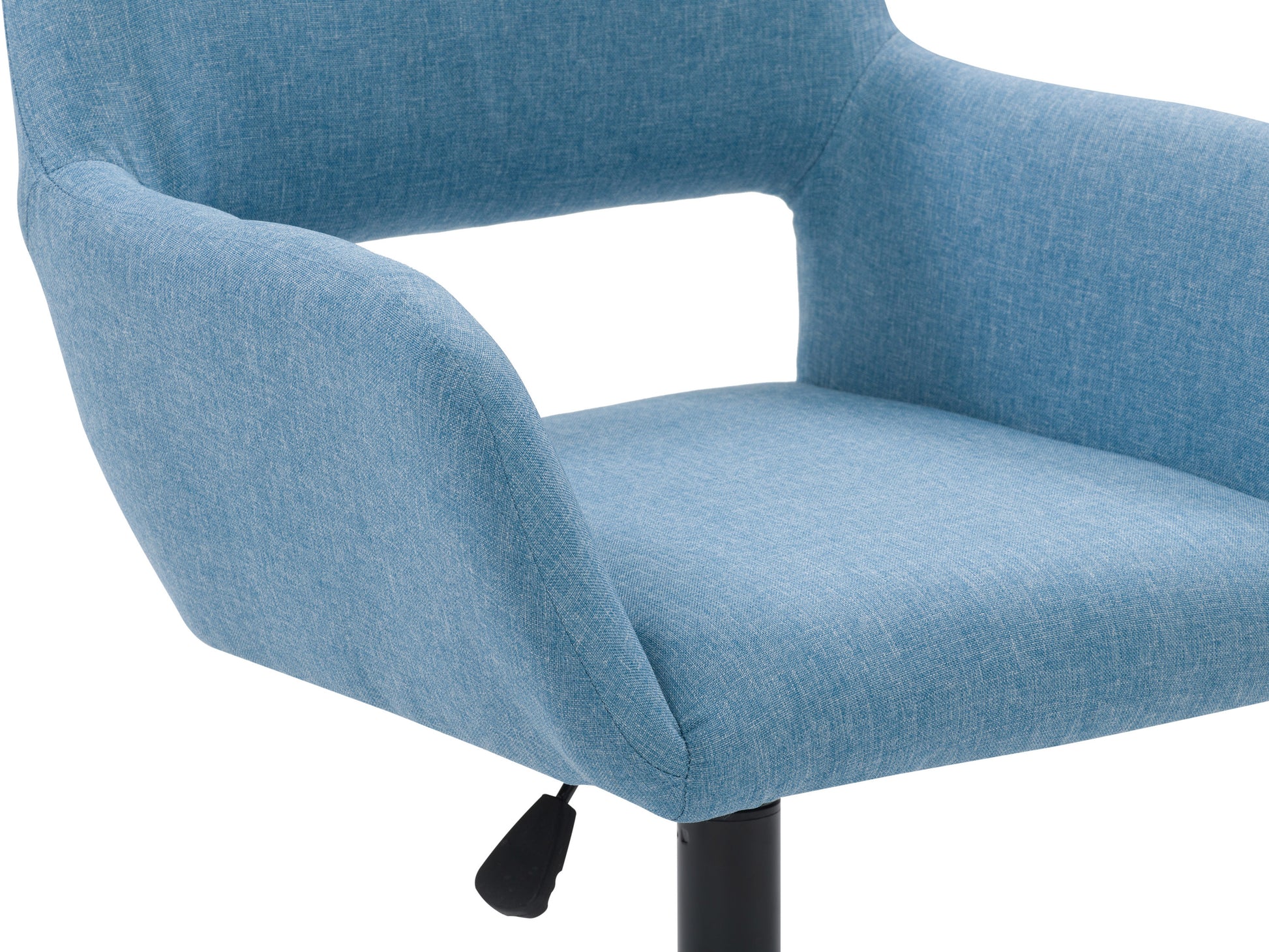 Ergonomic office chair with open back, mesh fabric, adjustable armrests, and lumbar support in black and gray.