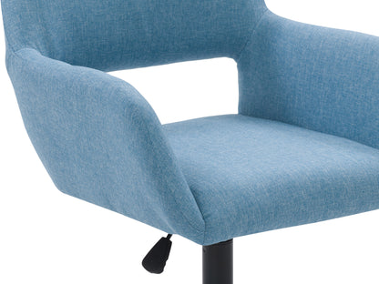 Ergonomic office chair with open back, mesh fabric, adjustable armrests, and lumbar support in black and gray.