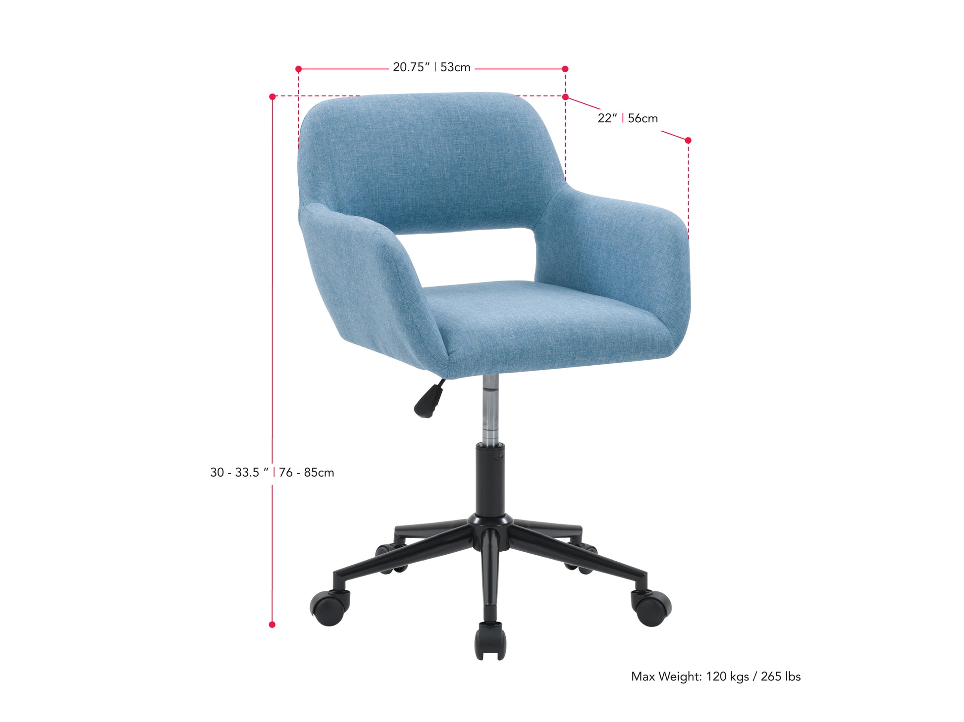 Ergonomic office task chair with open back, black metal frame, cushioned seat, and adjustable height. Features breathable mesh backrest and sleek design for modern workspaces.