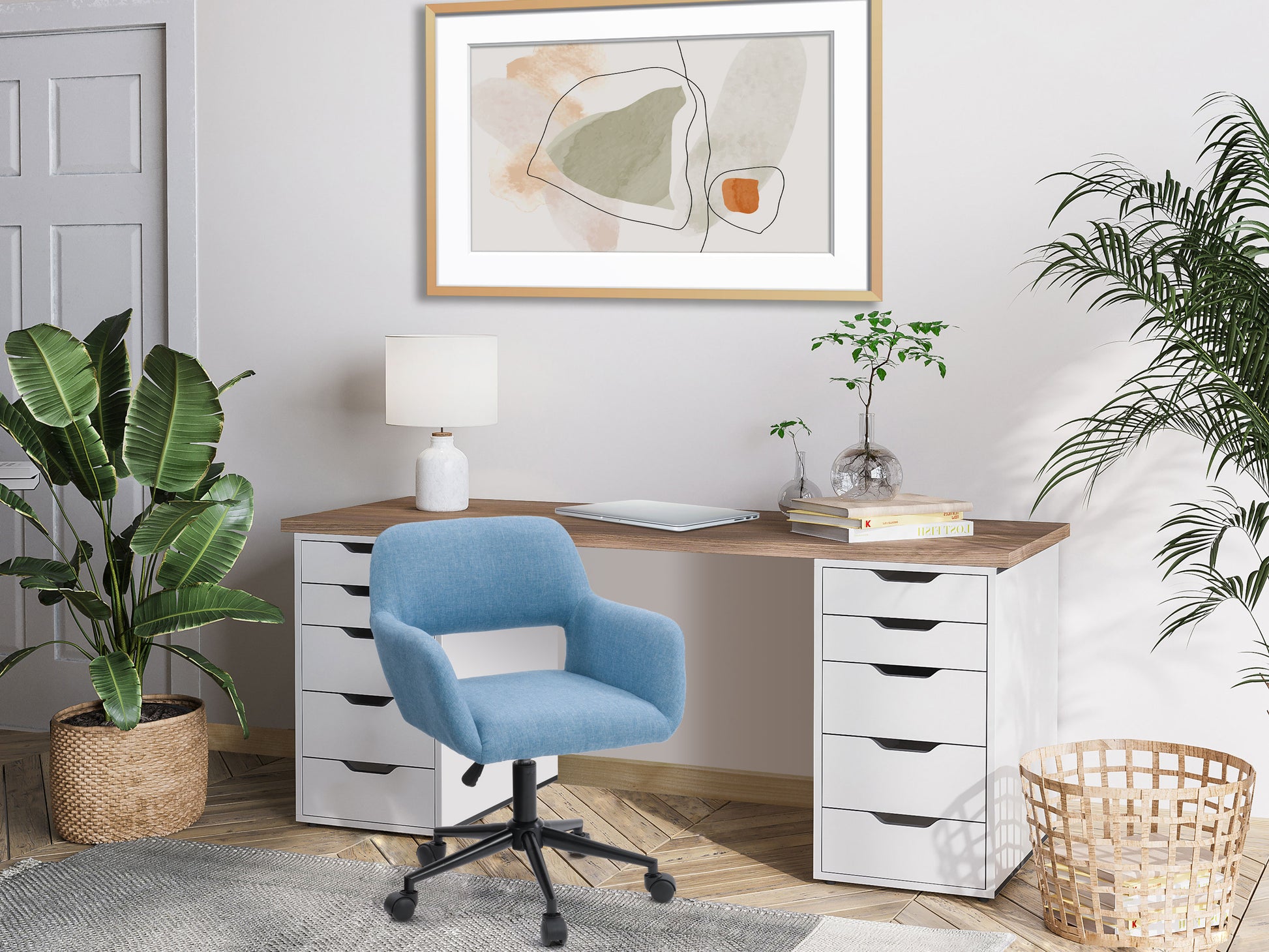 Ergonomic office task chair with open back, gray mesh upholstery, adjustable armrests, and black base. Ideal for home or office workspace, providing comfort and support for long hours of sitting.