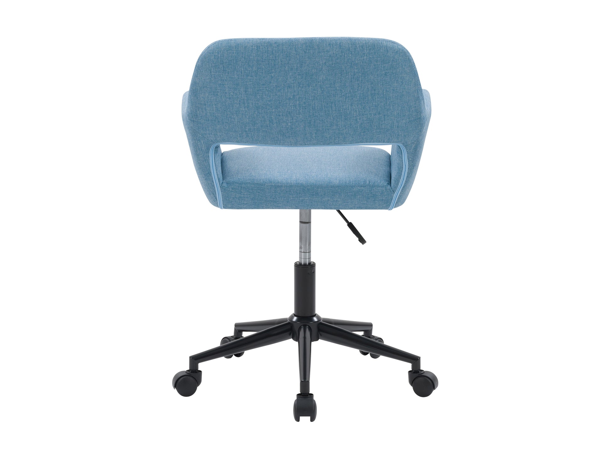 Ergonomic office task chair with open back, gray mesh upholstery, adjustable armrests, black frame, and five-wheel base for easy mobility. Ideal for modern workspaces and home offices.