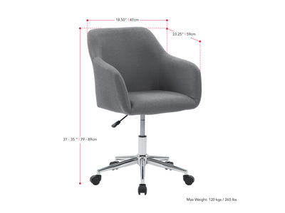 grey Task Chair with Arms Marlowe Collection measurements diagram by CorLiving#color_grey