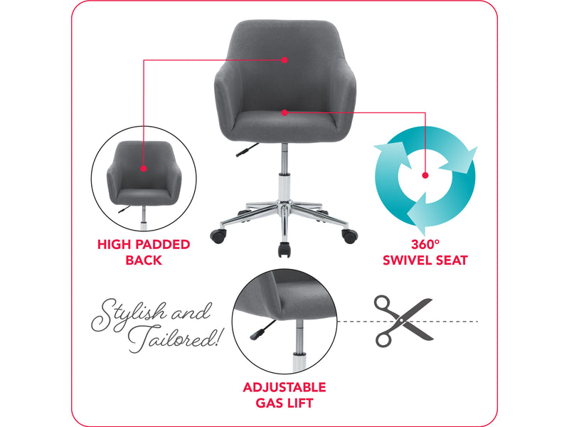 grey Task Chair with Arms Marlowe Collection infographic by CorLiving