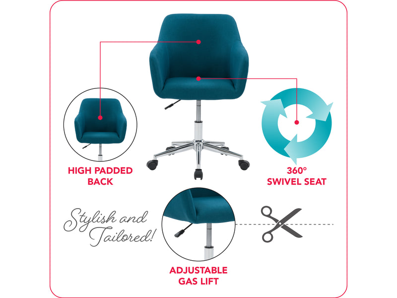 dark blue Task Chair with Arms Marlowe Collection infographic by CorLiving