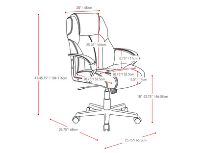 Ergonomic black office chair with mesh backrest, cushioned seat, adjustable armrests, and five-wheel base for mobility.