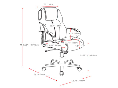 Black Office Chair Colin Collection measurements diagram by CorLiving#color_black