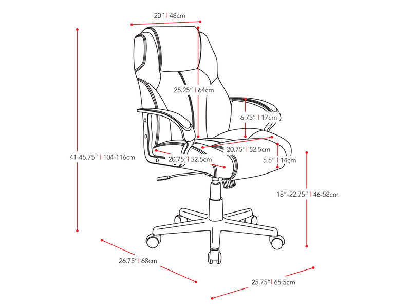 Black Office Chair Colin Collection measurements diagram by CorLiving