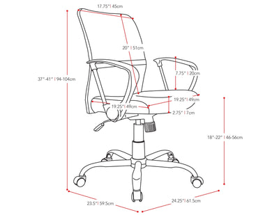 dark grey Fabric Office Chair Harper Collection measurements diagram by CorLiving#color_dark-grey