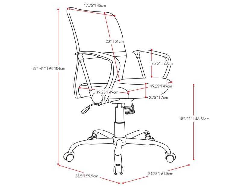 dark grey Fabric Office Chair Harper Collection measurements diagram by CorLiving