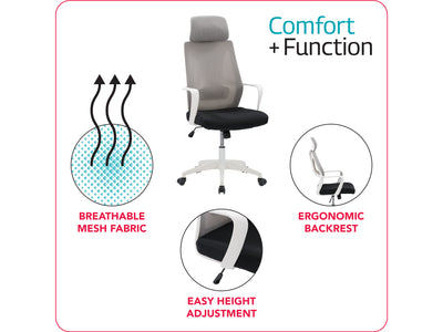 grey and black High Back Office Chair Ashton Collection infographic by CorLiving#color_grey-and-black