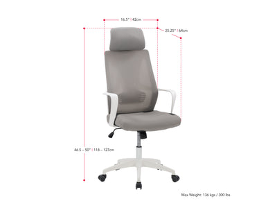 grey High Back Office Chair Ashton Collection measurements diagram by CorLiving#color_grey
