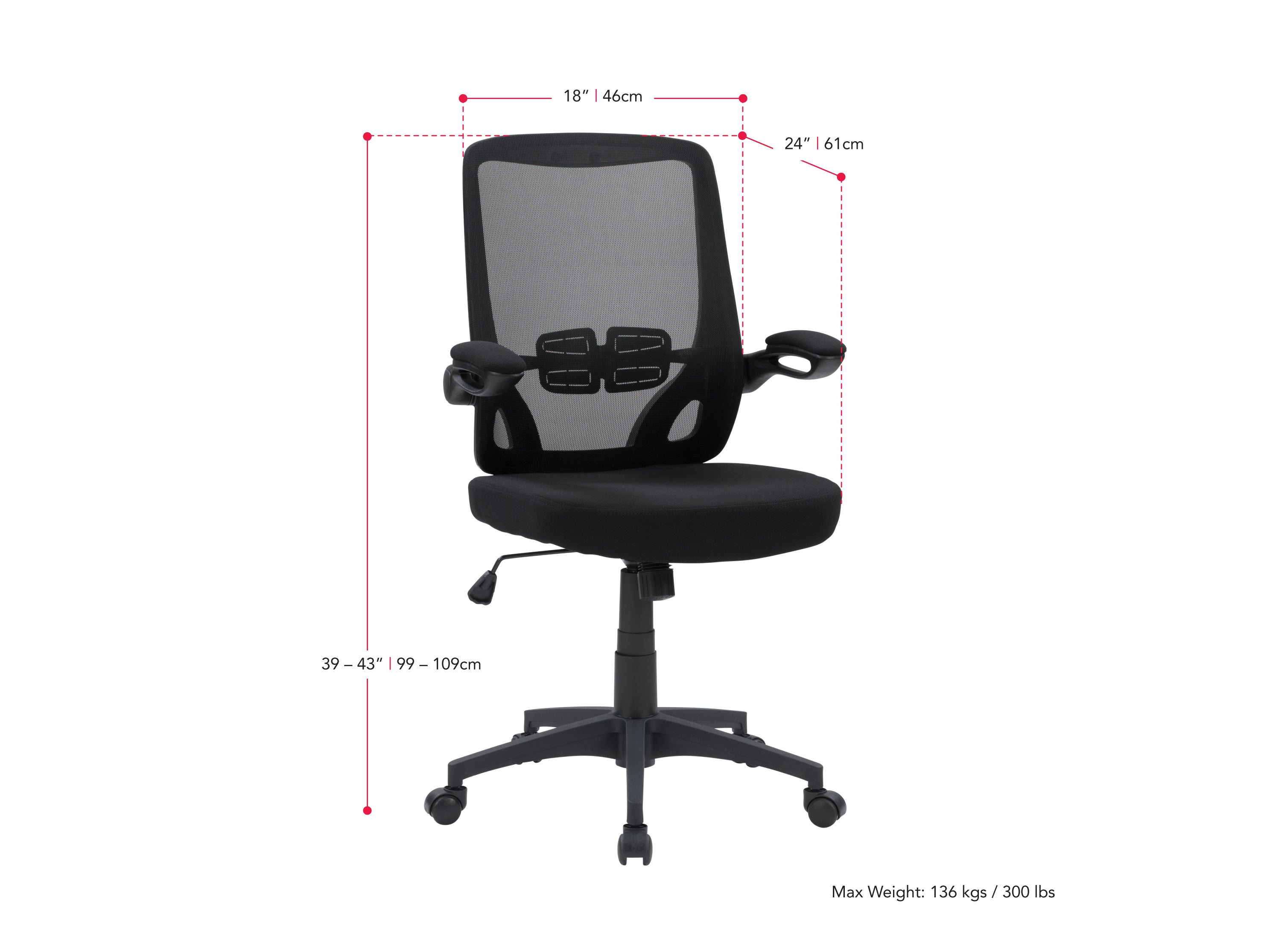 black Mesh Office Chair Riley Collection measurements diagram by CorLiving#color_black