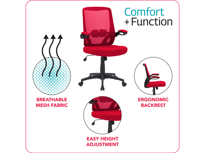 red Mesh Office Chair Riley Collection infographic by CorLiving