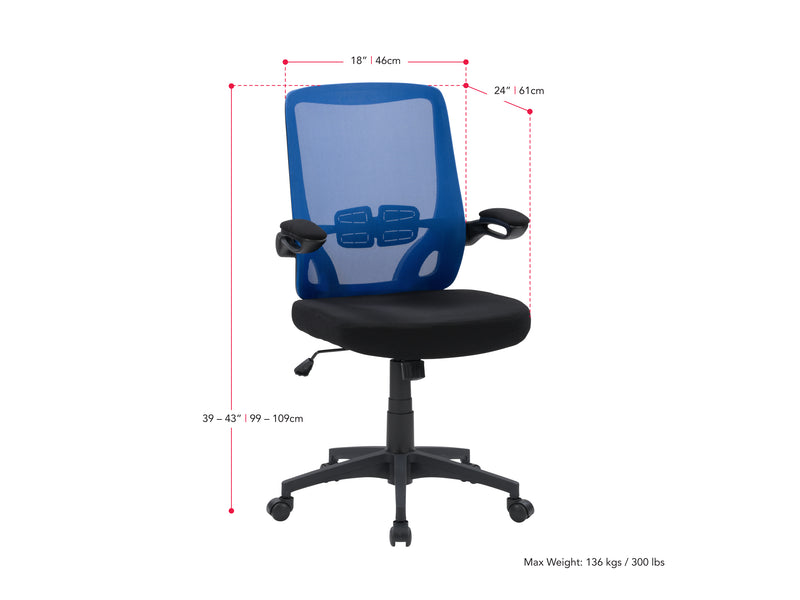 blue Mesh Office Chair Riley Collection measurements diagram by CorLiving