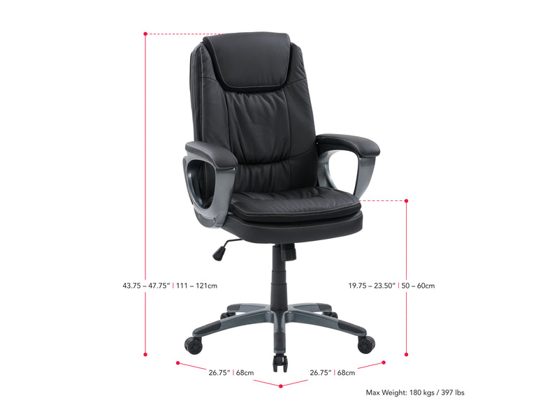 black Office Chair Carson Collection measurements diagram by CorLiving
