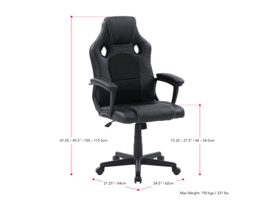 black Reclining Gaming Chair Slayer Collection measurements diagram by CorLiving#color_black