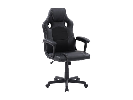 Black and red reclining gaming chair with ergonomic design, high-density foam padding, adjustable armrests, lumbar support, and smooth PU leather finish. Ideal for gamers seeking comfort and style.