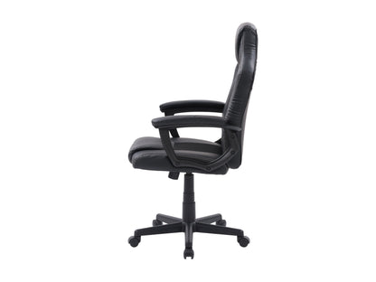 Black and red reclining gaming chair with ergonomic design, padded armrests, adjustable backrest, and built-in lumbar support, perfect for long gaming sessions.