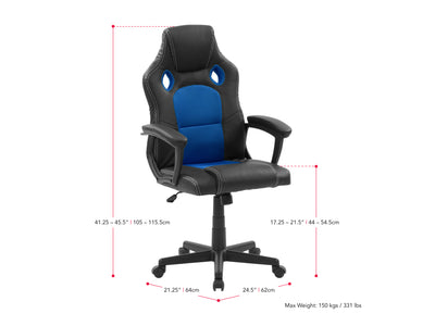 blue and black Reclining Gaming Chair Slayer Collection measurements diagram by CorLiving#color_blue-and-black