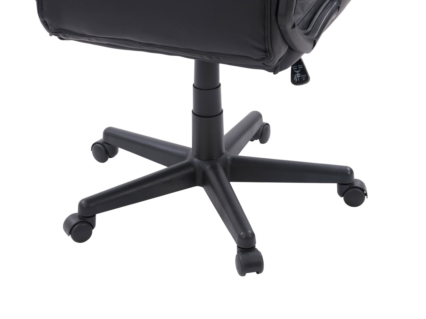 Ergonomic gaming chair in black and red faux leather with adjustable armrests, high backrest, and lumbar support cushion, featuring a sleek design and sturdy base for enhanced comfort during long gaming sessions.
