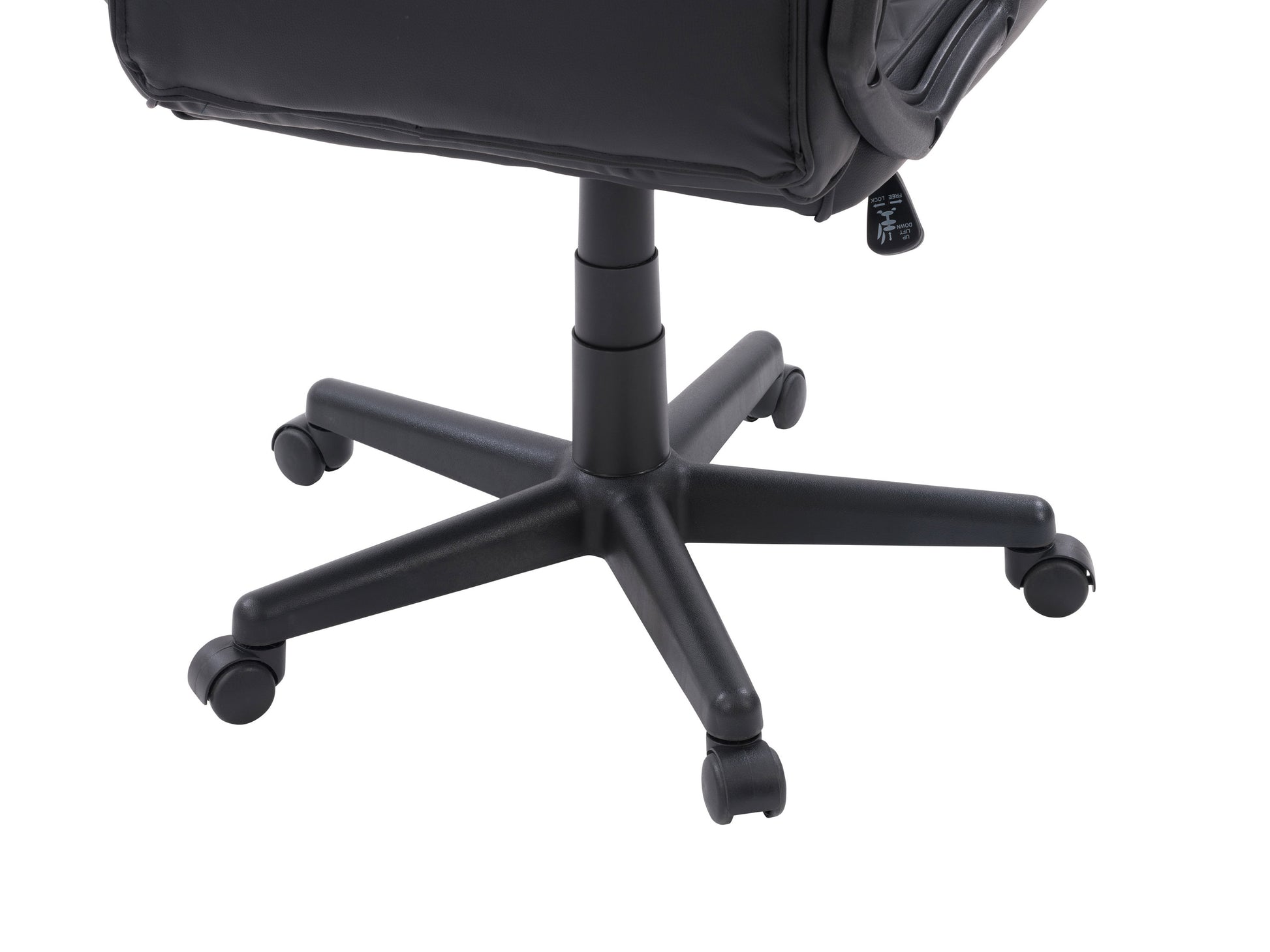 Ergonomic gaming chair in black and red faux leather with adjustable armrests, high backrest, and lumbar support cushion, featuring a sleek design and sturdy base for enhanced comfort during long gaming sessions.