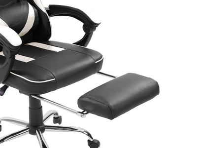 white and black Gaming Chair with Footrest Demolisher Collection detail image by CorLiving#color_white-and-black