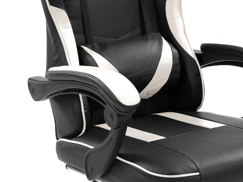 white and black Gaming Chair with Footrest Demolisher Collection detail image by CorLiving