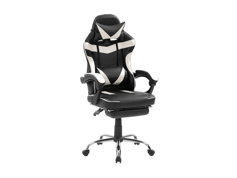 white and black Gaming Chair with Footrest Demolisher Collection product image by CorLiving