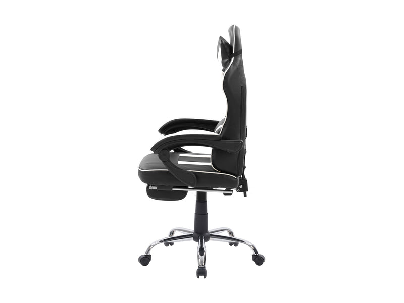 white and black Gaming Chair with Footrest Demolisher Collection product image by CorLiving