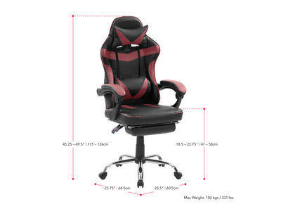 red and black Gaming Chair with Footrest Demolisher Collection measurements diagram by CorLiving#color_red-and-black