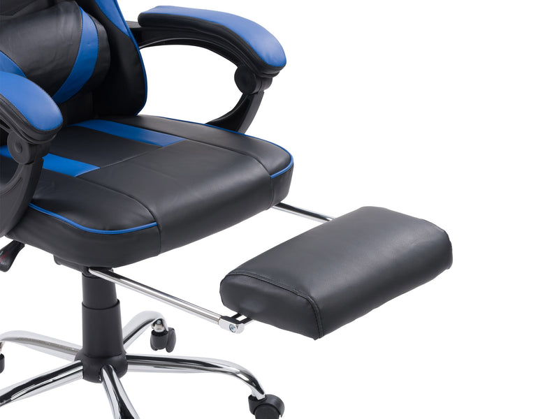 blue and black Gaming Chair with Footrest Demolisher Collection detail image by CorLiving