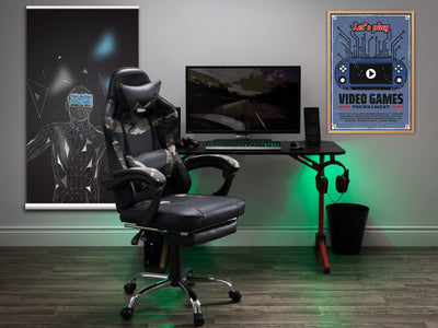 grey and black Gaming Chair with Footrest Demolisher Collection lifestyle scene by CorLiving#color_grey-and-black