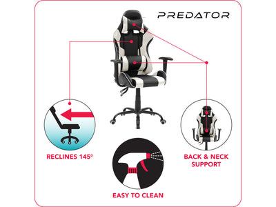 white and black Recliner Gaming Chair Predator Collection infographic by CorLiving#color_white-and-black