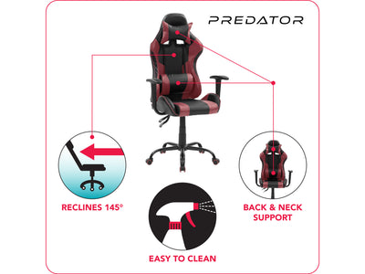 red and black Recliner Gaming Chair Predator Collection infographic by CorLiving#color_red-and-black
