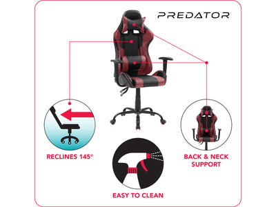 red and black Recliner Gaming Chair Predator Collection infographic by CorLiving#color_red-and-black