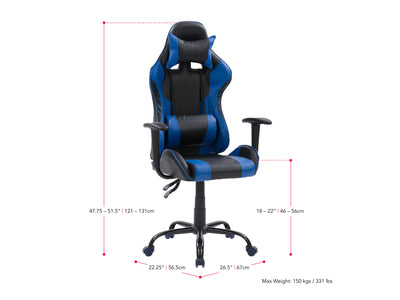 blue and black Recliner Gaming Chair Predator Collection measurements diagram by CorLiving#color_blue-and-black